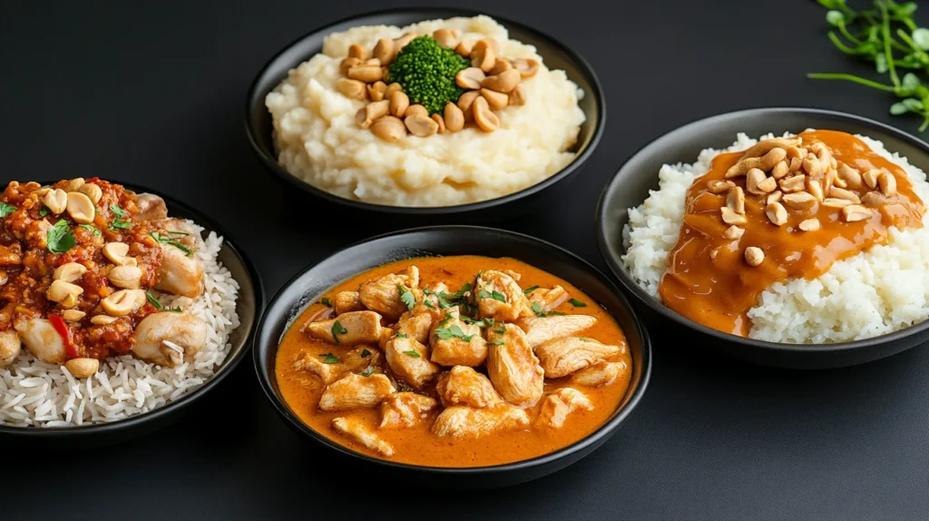 A realistic image of three different dishes on separate plates