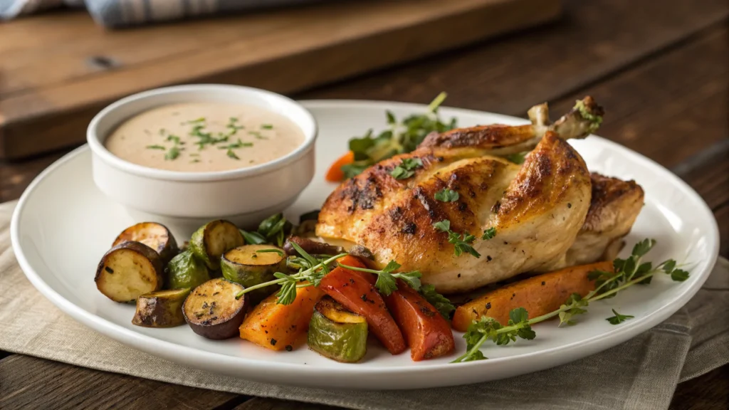 Plated Galena chicken with vegetables