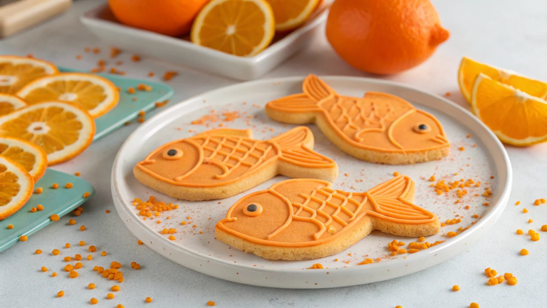 a-close-up-of-orange-fish-shaped-cookies