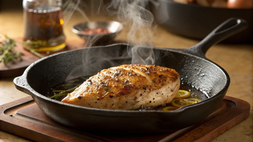 Cooking Galena chicken in a skillet