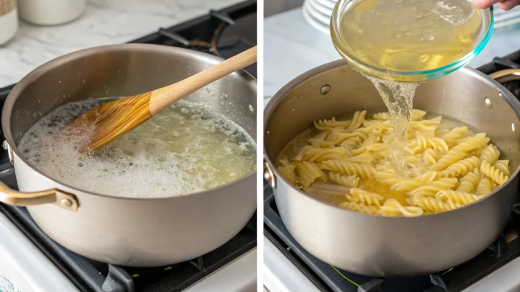 Boiling pasta in a Dutch oven to prevent sticking