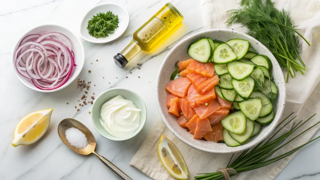 Ingredients for a Perfect Cucumber Salad with Smoked Salmon