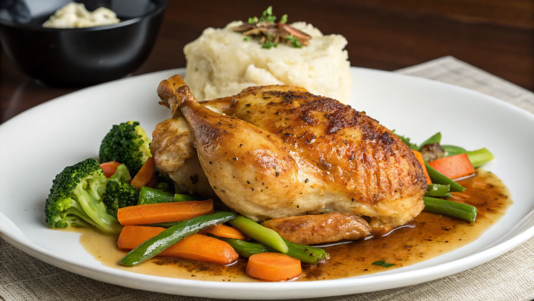 Plated Galena chicken with vegetables and sauce