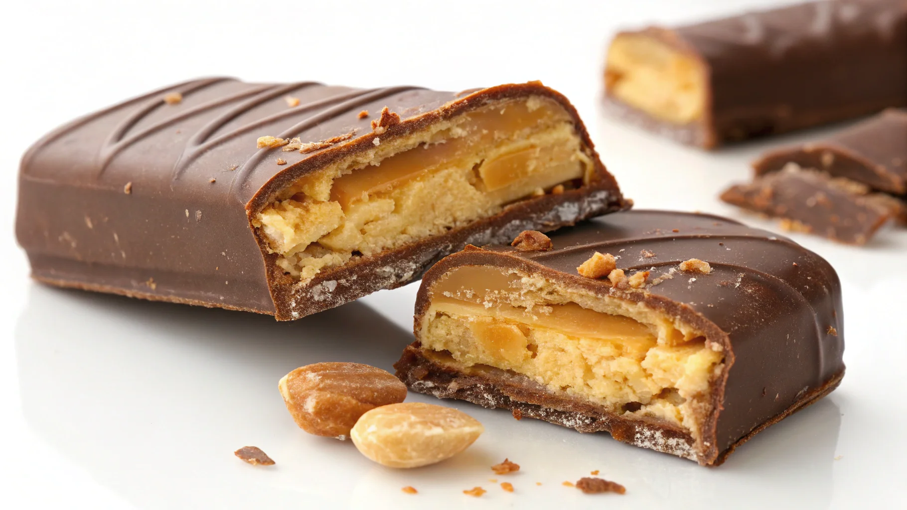 Close-up of the flaky layers inside a Butterfinger candy bar