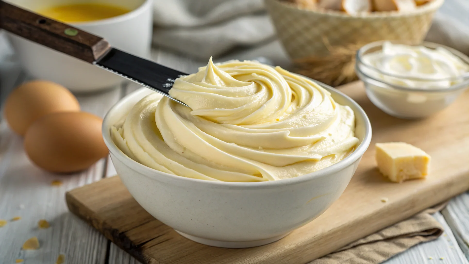 Smooth and creamy Russian Buttercream in a bowl