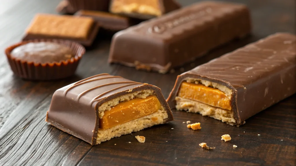 Comparison of Butterfinger’s crispy filling vs. other peanut butter candies.