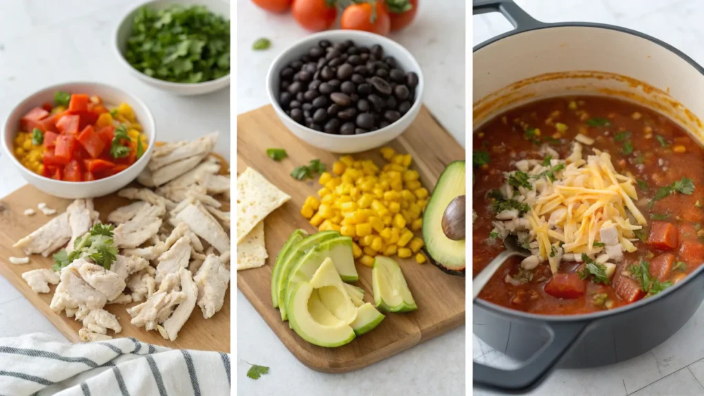 Step-by-step cooking process of chicken taco soup