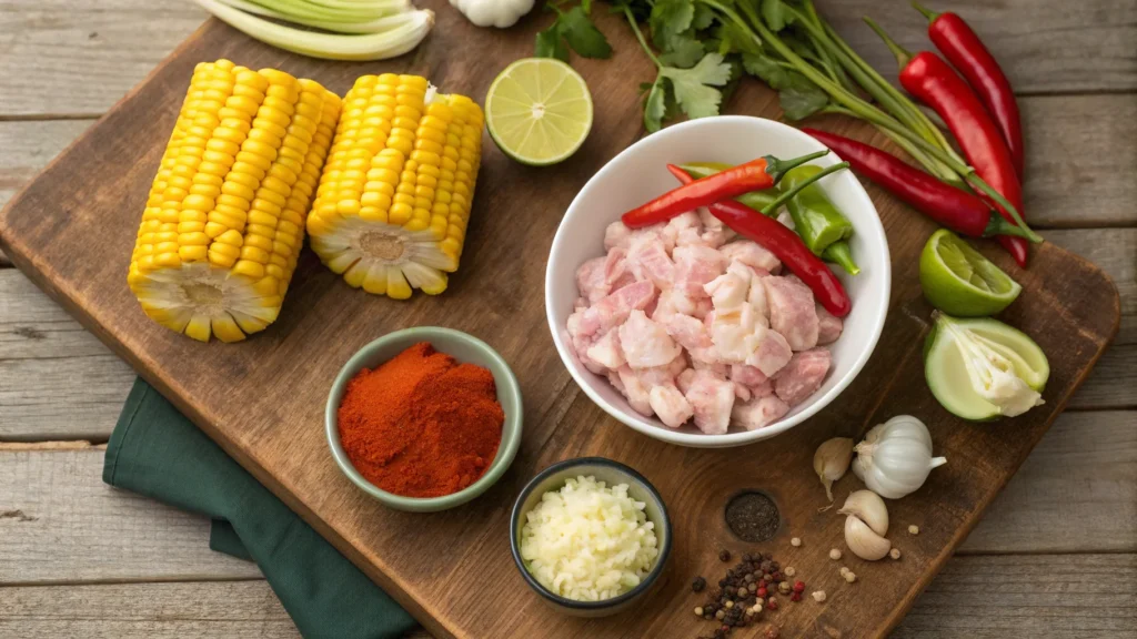 Fresh ingredients for ground chicken Mexican corn recipe